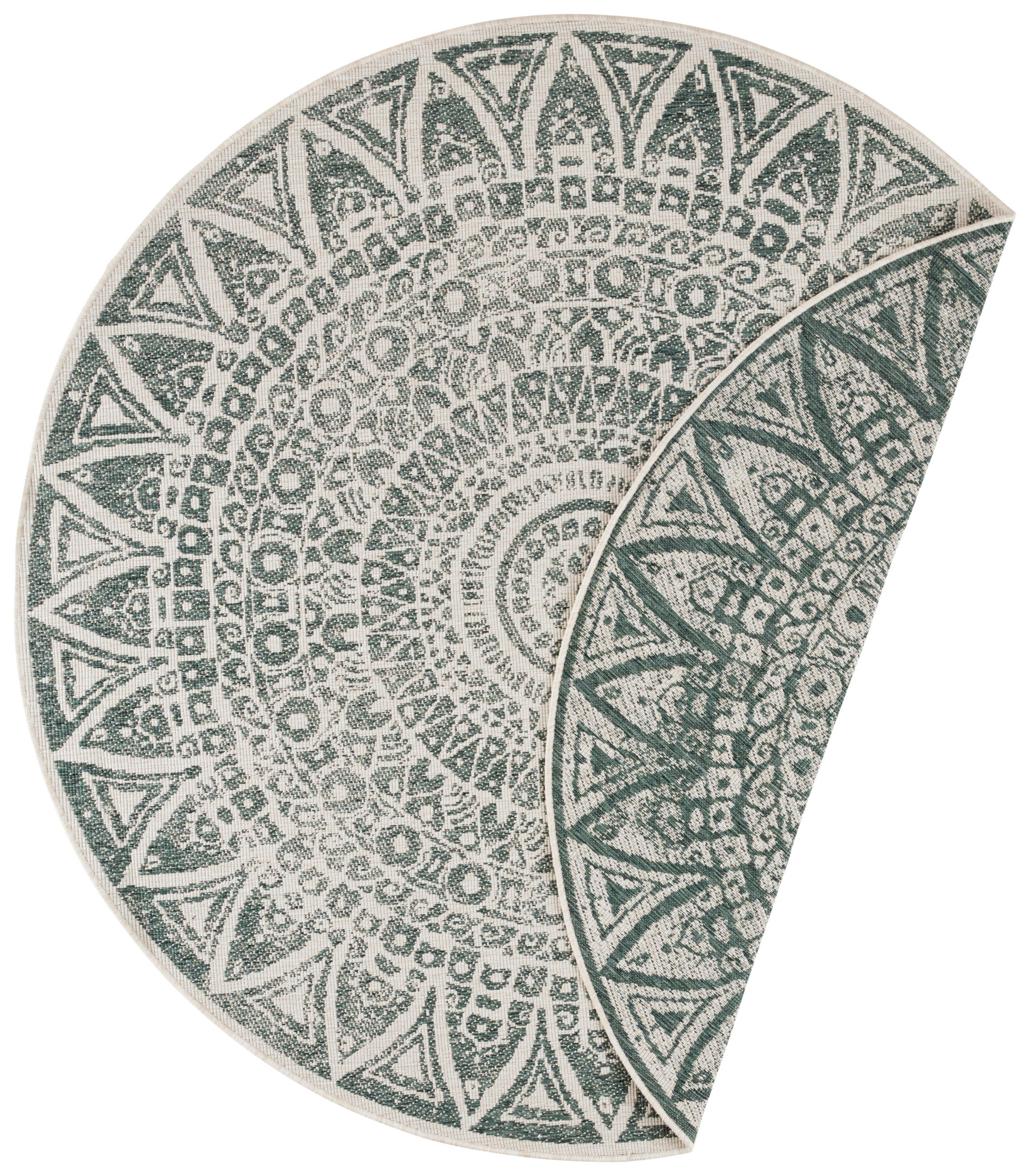 FLACHWEBETEPPICH 240 cm Nora Creme, Dunkelgrün rund  - Dunkelgrün/Creme, Design, Kunststoff (240cm) - Hanse Home