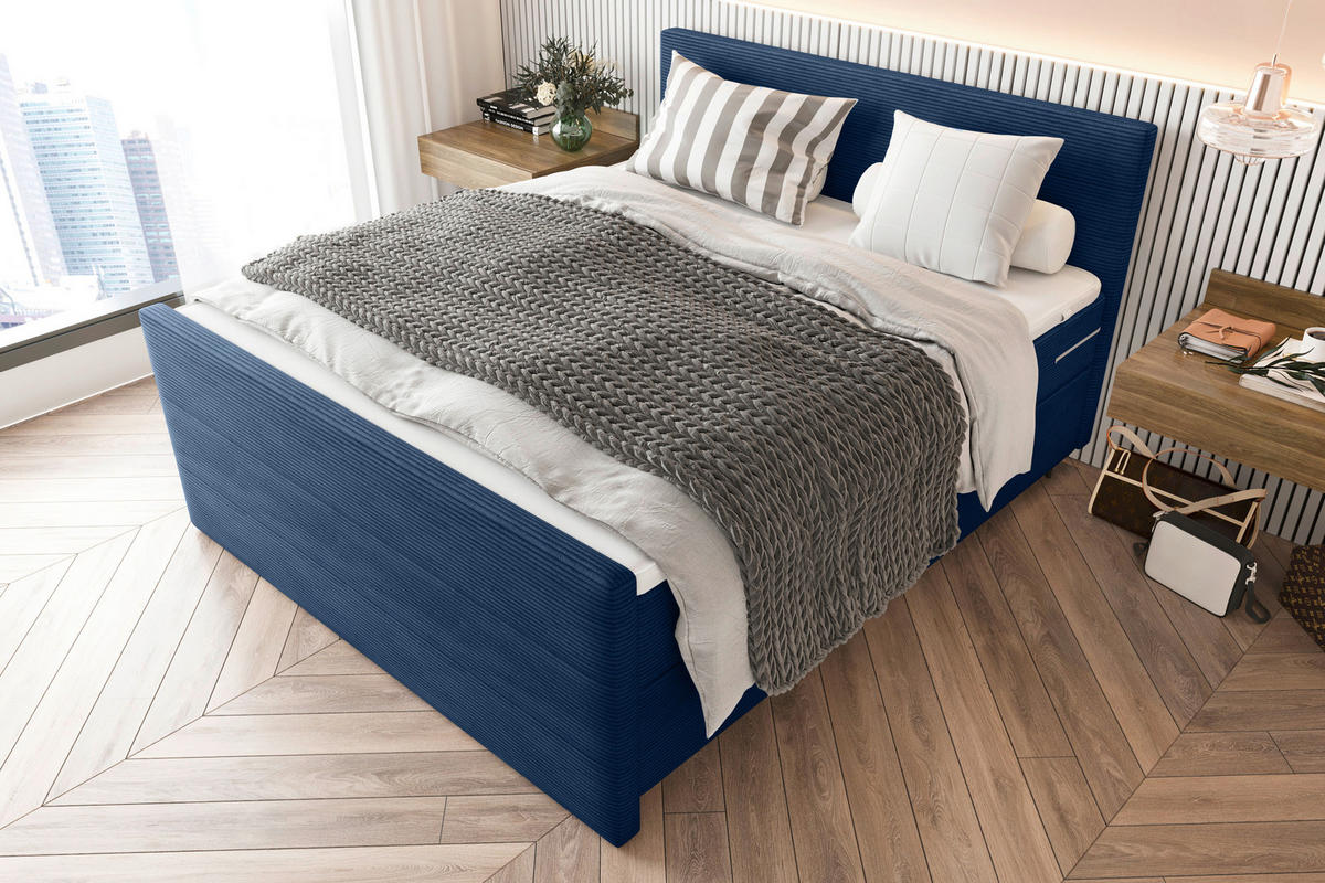 BOXSPRINGBETT 180/200 cm  in Dunkelblau  - Schwarz/Dunkelblau, KONVENTIONELL, Textil/Metall (180/200cm) - Boxxx