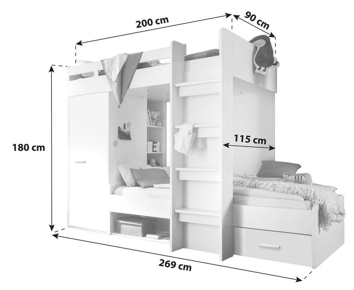 ETAGENBETT - Weiß, KONVENTIONELL, Holzwerkstoff (90/200cm) - Carryhome