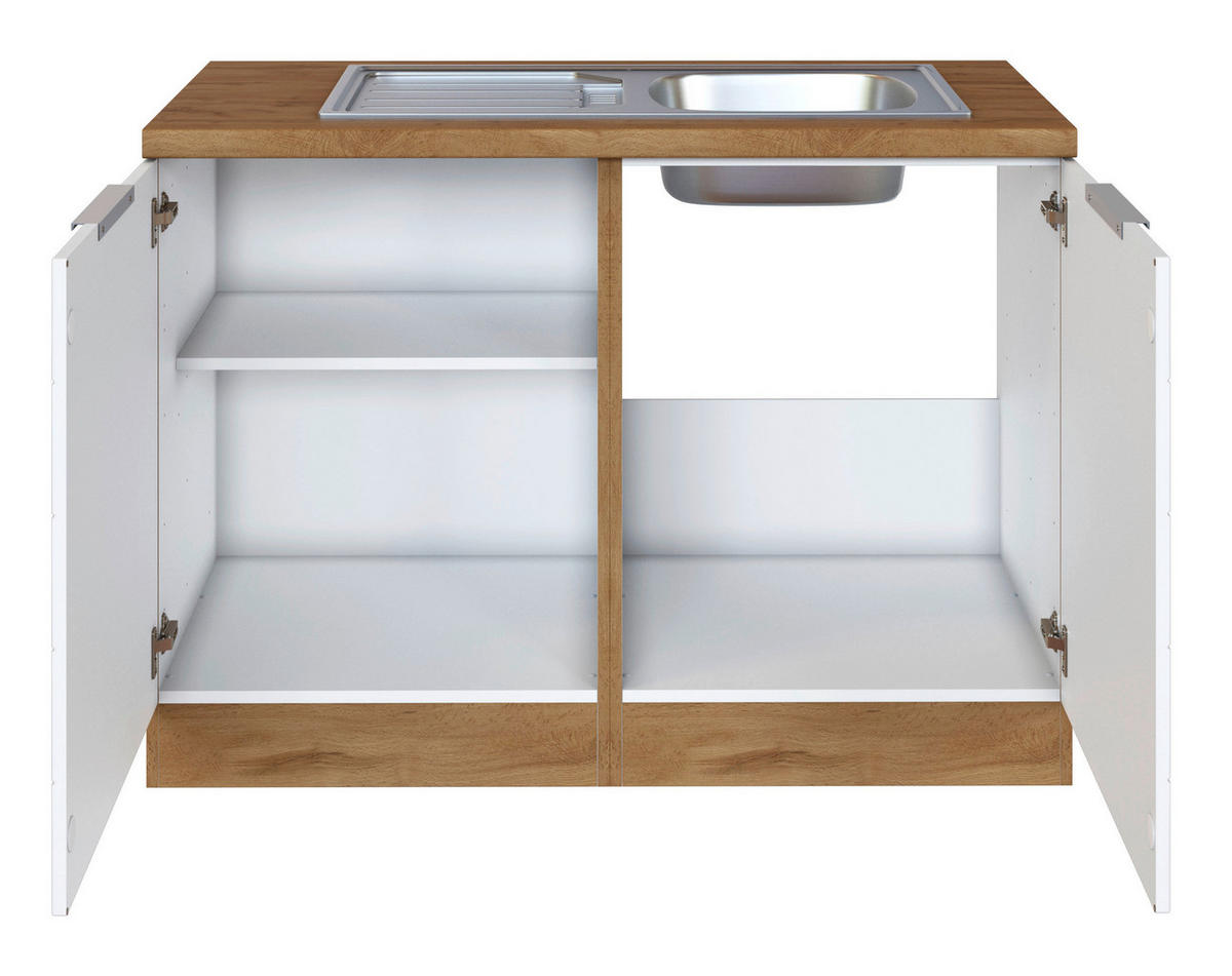 SPÜLENUNTERSCHRANK 120/86/60 cm  in Weiss, Eiche Wotan  - Weiss/Eiche Wotan, Design, Holzwerkstoff/Metall (120/86/60cm) - Held