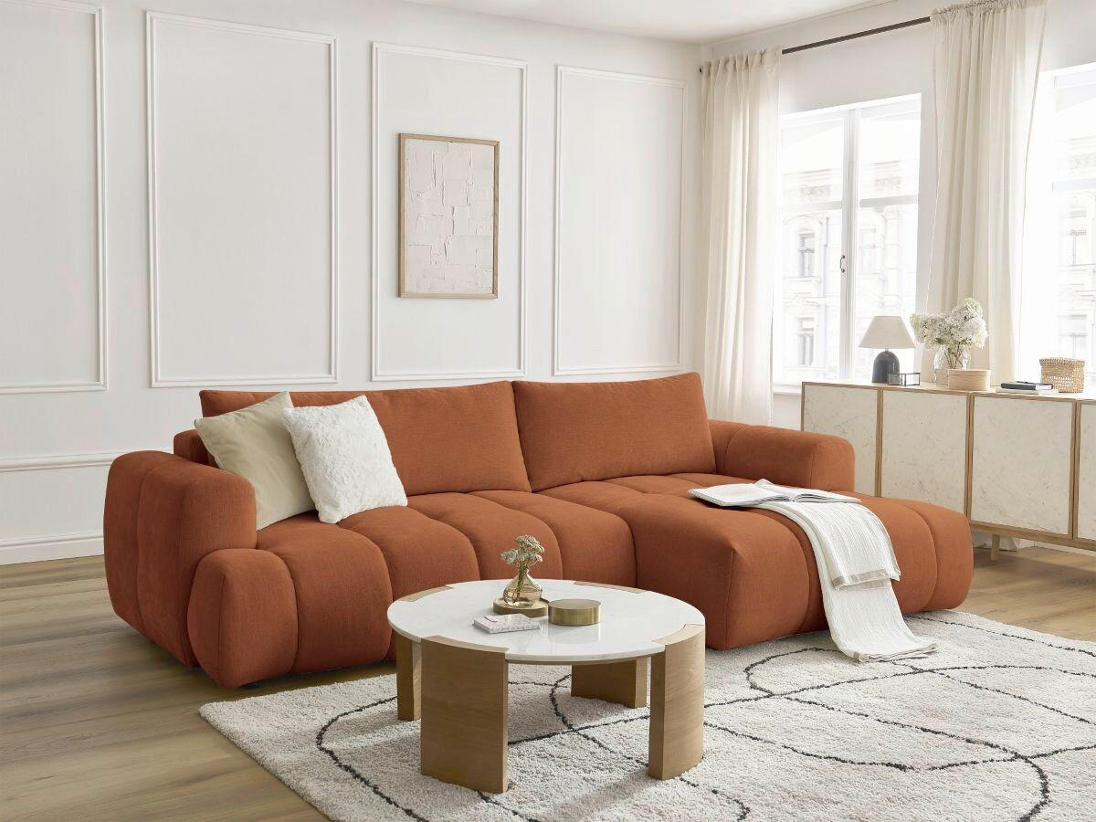 ECKSCHLAFSOFA FUJI Leinenoptik Orange  inkl.  - Schwarz/Orange, MODERN, Kunststoff/Textil (292/160cm)