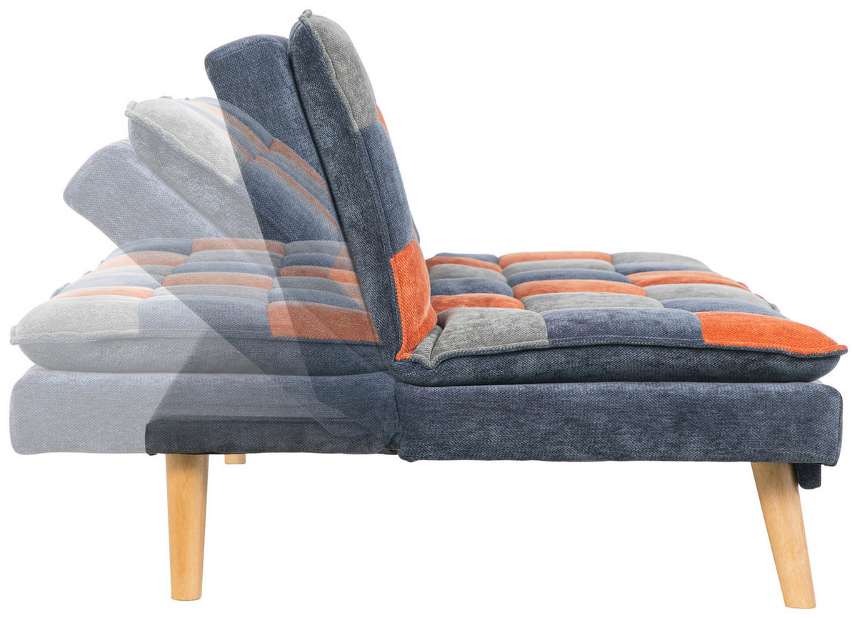 SCHLAFSOFA Chenille Blau, Grau, Orange  - Blau/Naturfarben, Design, Holz/Textil (180/77/91cm) - MID.YOU