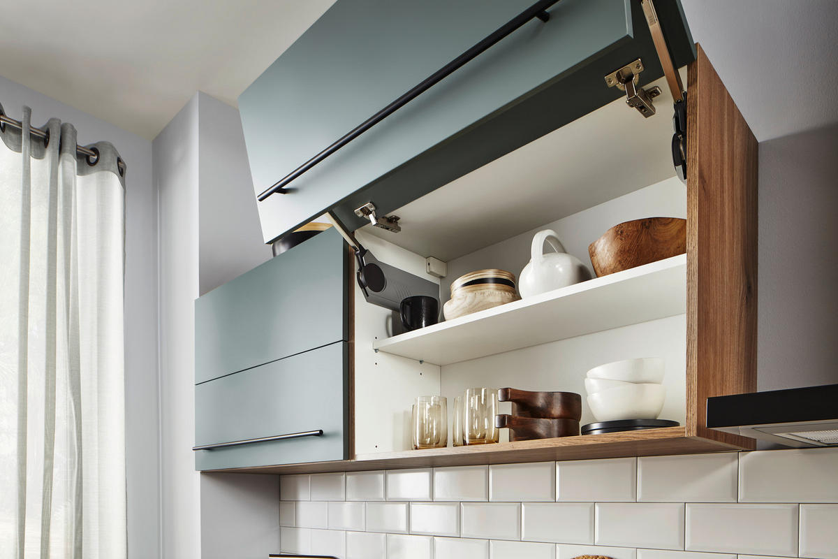 EINBAUKÜCHE 512  - Eichefarben/Thymiangrün, Basics, Holzwerkstoff/Metall - Venda