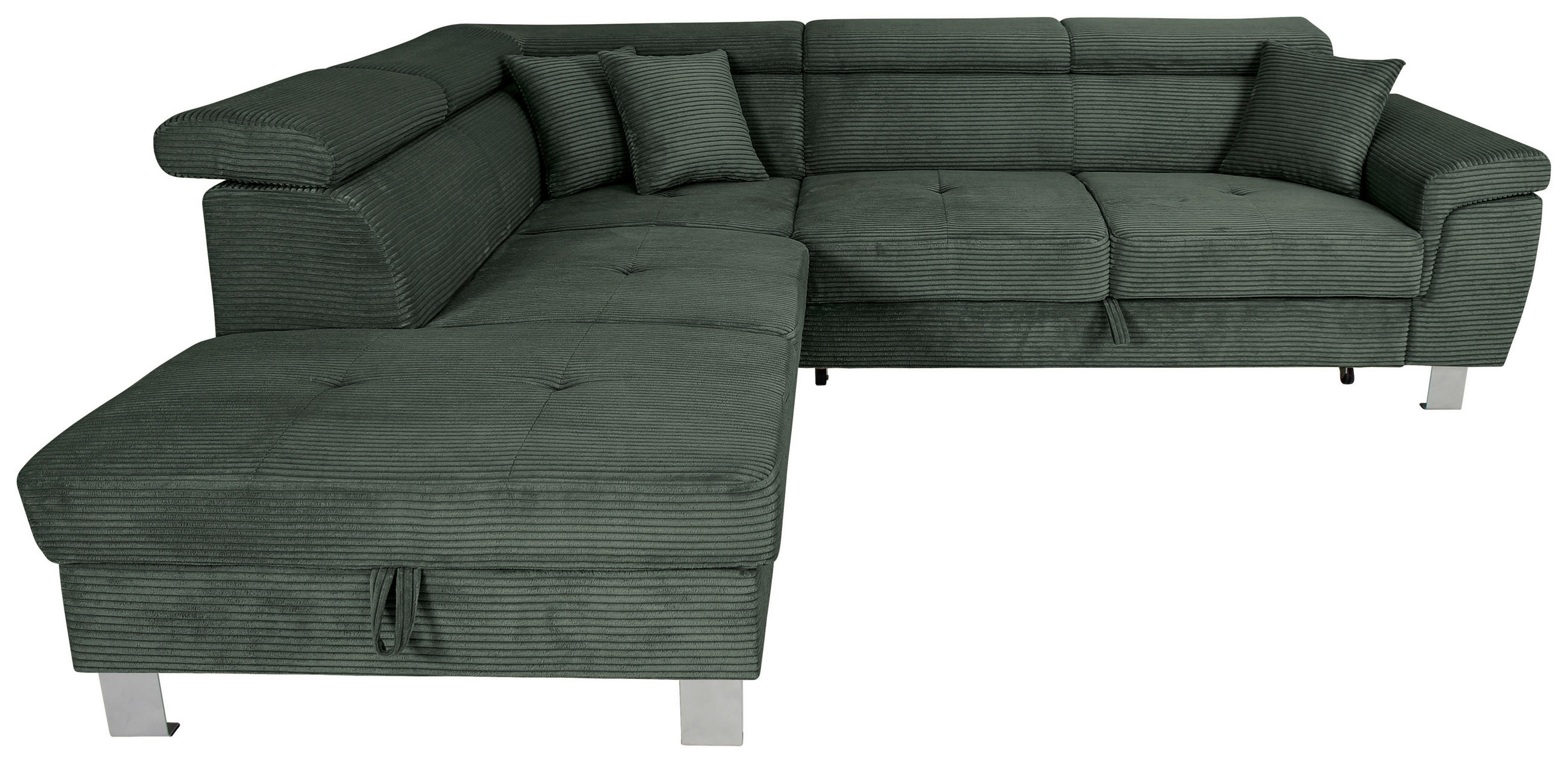 ECKSOFA inkl. Funktionen Waldgrün Cord  - Waldgrün/Silberfarben, Design, Textil/Metall (226/257cm) - Xora