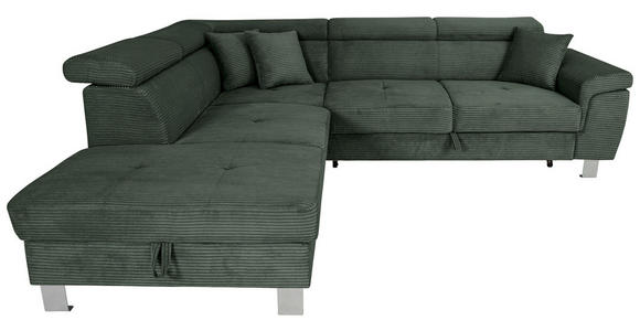 ECKSOFA inkl. Funktionen Waldgrün Cord - Waldgrün/Silberfarben, Design, Textil/Metall (226/257cm) - Xora