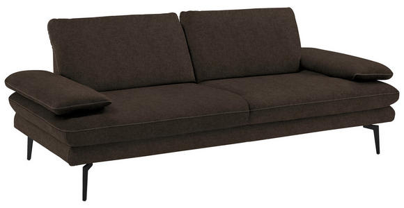 3-SITZER-SOFA in Velours Dunkelbraun - Dunkelbraun/Beige, Design, Textil/Metall (222/89/104cm) - Dieter Knoll