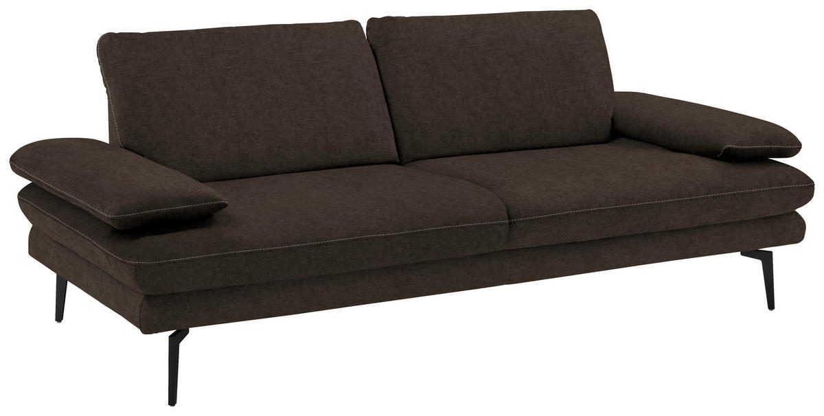 3-SITZER-SOFA in Velours Dunkelbraun  - Dunkelbraun/Beige, Design, Textil/Metall (222/89/104cm) - Dieter Knoll
