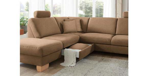 ECKSOFA in Mikrofaser Sandfarben  - Sandfarben/Wildeiche, KONVENTIONELL, Holz/Textil (236/286cm) - Voleo