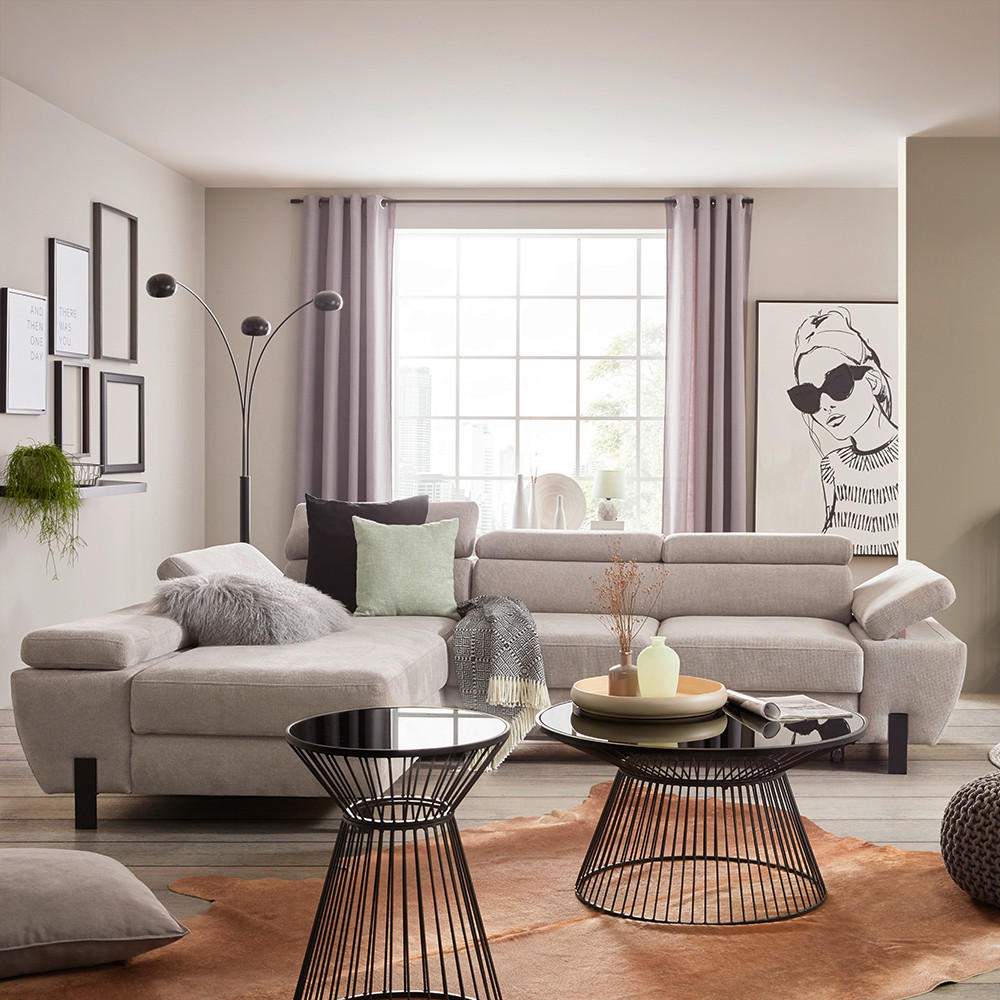 HÖRNSOFFA i vävt tyg grå  - ljusgrå/svart, Modern, metall/trämaterial (189/90-92/277cm) - MID.YOU