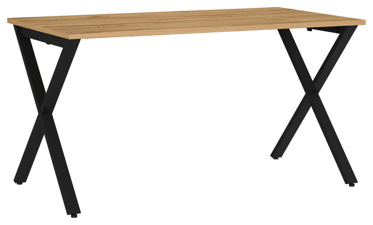 SCHREIBTISCH 140/80/75 cm  in Schwarz, Eichefarben  - Eichefarben/Schwarz, MODERN, Holzwerkstoff/Metall (140/80/75cm) - Novel