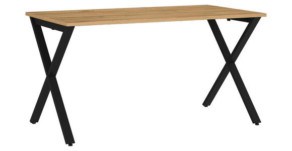 SCHREIBTISCH 140/80/75 cm  in Schwarz, Eichefarben  - Eichefarben/Schwarz, MODERN, Holzwerkstoff/Metall (140/80/75cm) - Novel