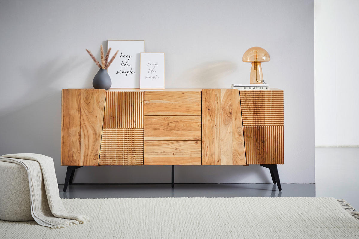 ŠIROKÁ KOMODA, akácia, čierna, farba akácie, 170/76/40 cm - čierna/farba akácie, Modern, kov/drevo (170/76/40cm) - Livetastic