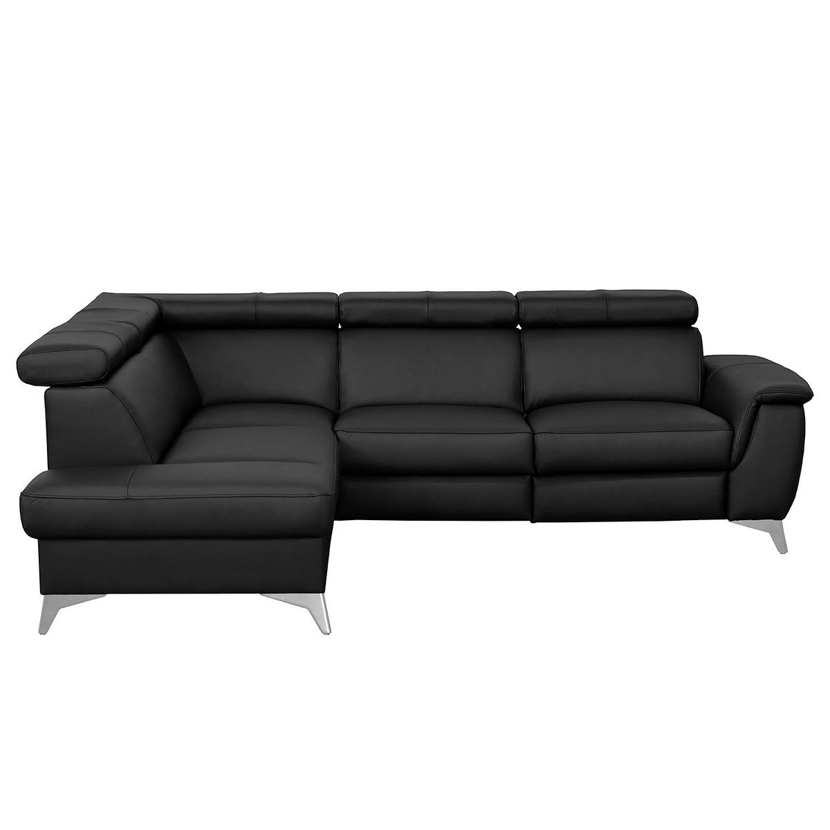ECKSOFA Schwarz Echtleder Lederlook  - Chromfarben/Schwarz, Design, Leder/Textil (197/257cm) - Livetastic