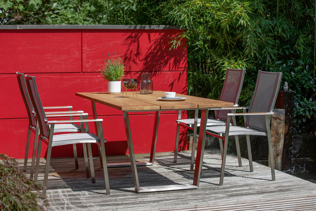 GARTENTISCH 200/95/76 cm Holz, Metall rechteckig  - Silberfarben/Teakfarben, Design, Holz/Metall (200/95/76cm)