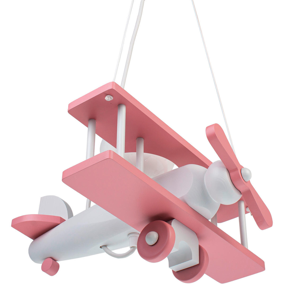 KINDERHÄNGELEUCHTE Flugzeug 42/45/75 cm   - Weiß/Rosa, KONVENTIONELL, Holz (42/45/75cm)
