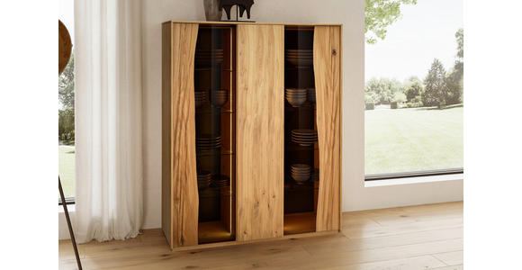 HIGHBOARD , 127,7/154,3/43,8 cm,  - Wildeiche/Grau, MODERN, Glas/Holz (127,7/154,3/43,8cm) - Moderano