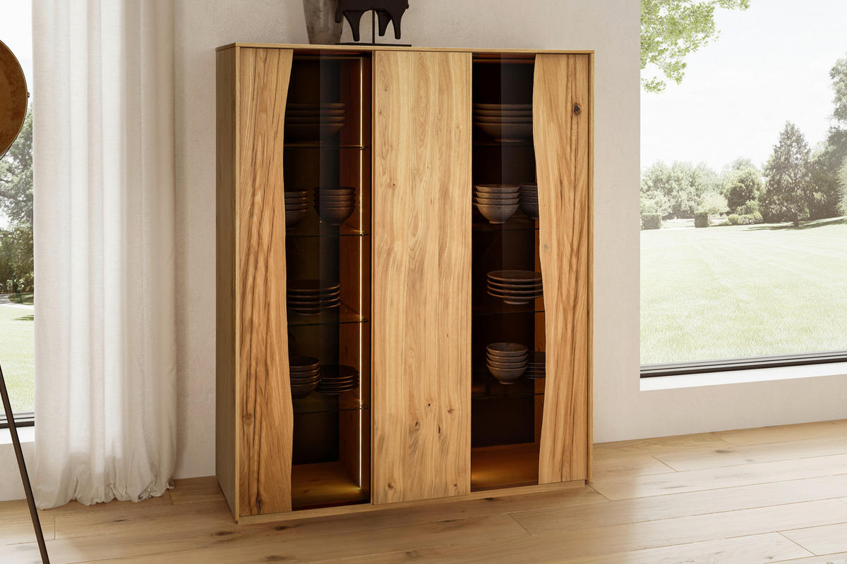 HIGHBOARD  127,7/154,3/43,8 cm  - Wildeiche/Grau, Modern, Glas/Holz (127,7/154,3/43,8cm) - Moderano