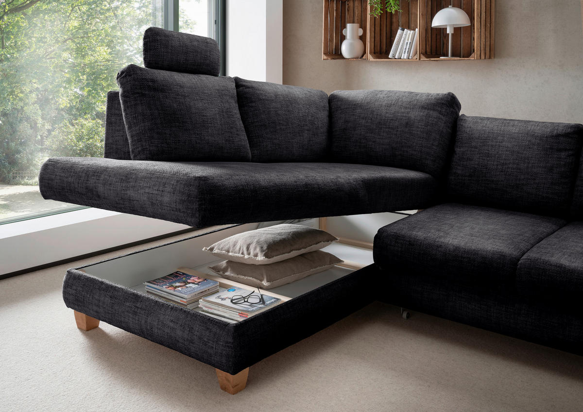 ECKSCHLAFSOFA Struktur Schwarz  - Wildeiche/Schwarz, MODERN, Holz/Textil (206/265cm) - Livetastic