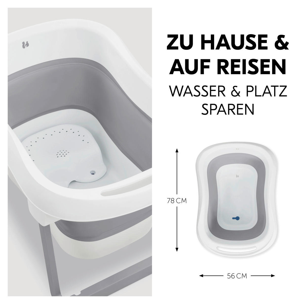 BABYBADEWANNE Wash N Fold  - Hellgrau/Weiß, Basics, Kunststoff (56/44/78cm) - Hauck