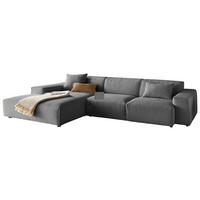 ECKSOFA Dunkelgrau Cord  - Dunkelgrau/Schwarz, Design, Kunststoff/Textil (189/299cm) - Pure Home Lifestyle