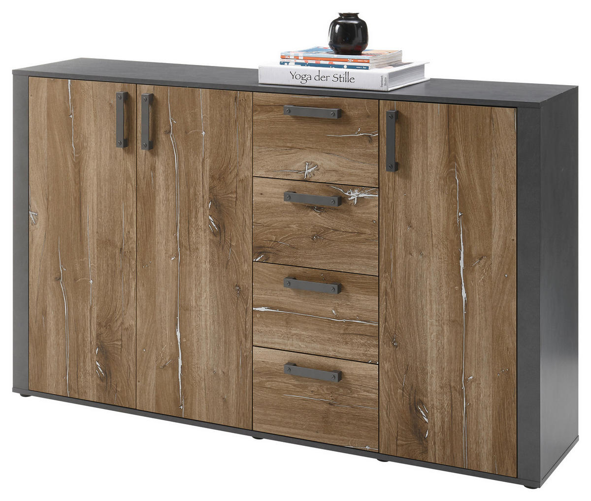 SIDEBOARD  in 166/102/38 cm  - Alteiche/Dunkelgrau, KONVENTIONELL, Holzwerkstoff/Kunststoff (166/102/38cm) - MID.YOU
