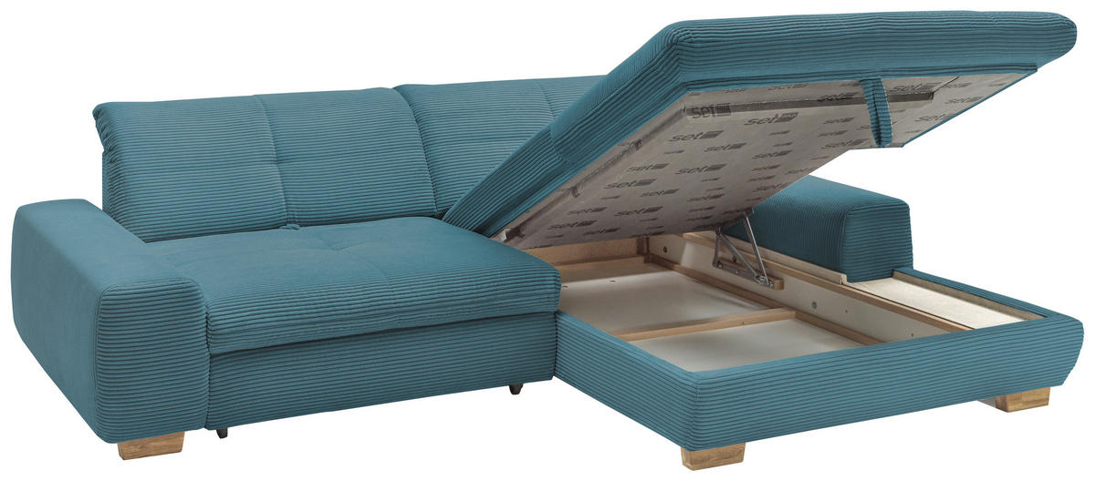 ECKSOFA Blau Cord  - Blau/Eichefarben, Design, Holz/Textil (276/198cm) - SetOne by Musterring