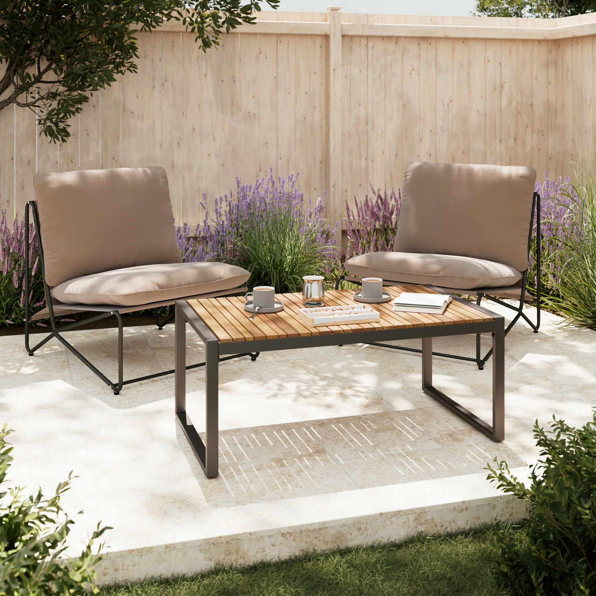LOUNGETISCH Holz, Metall  - Grau, MODERN, Holz/Metall (110/45/62cm) - Ambia Garden