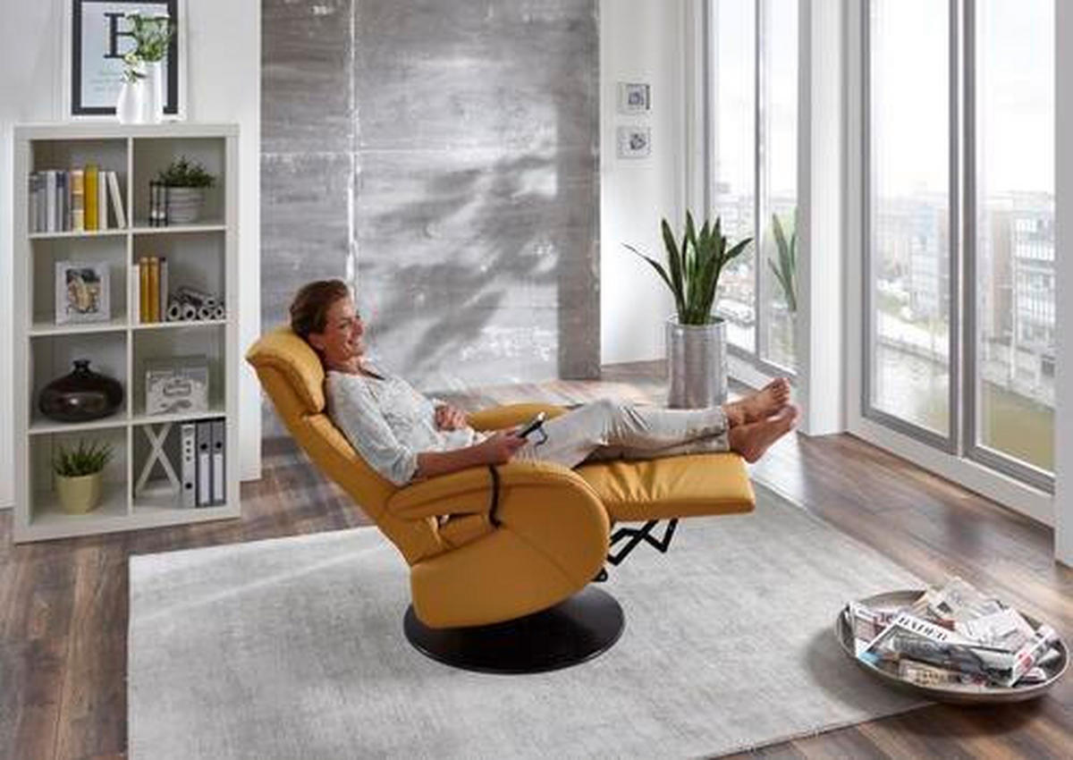 RELAXSESSEL Echtleder Relaxfunktion    - Chromfarben/Currygelb, Design, Leder/Metall (70/112/80cm) - Cantus