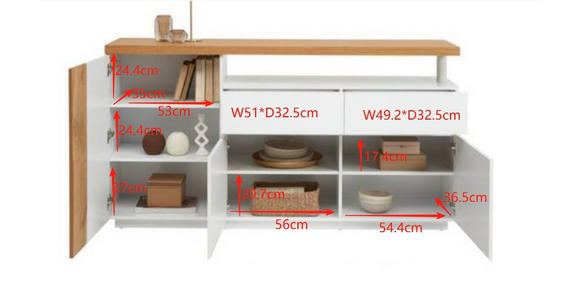 SIDEBOARD in 170/89/40 cm - Eichefarben/Weiß, Design, Holz/Holzwerkstoff (170/89/40cm) - Xora