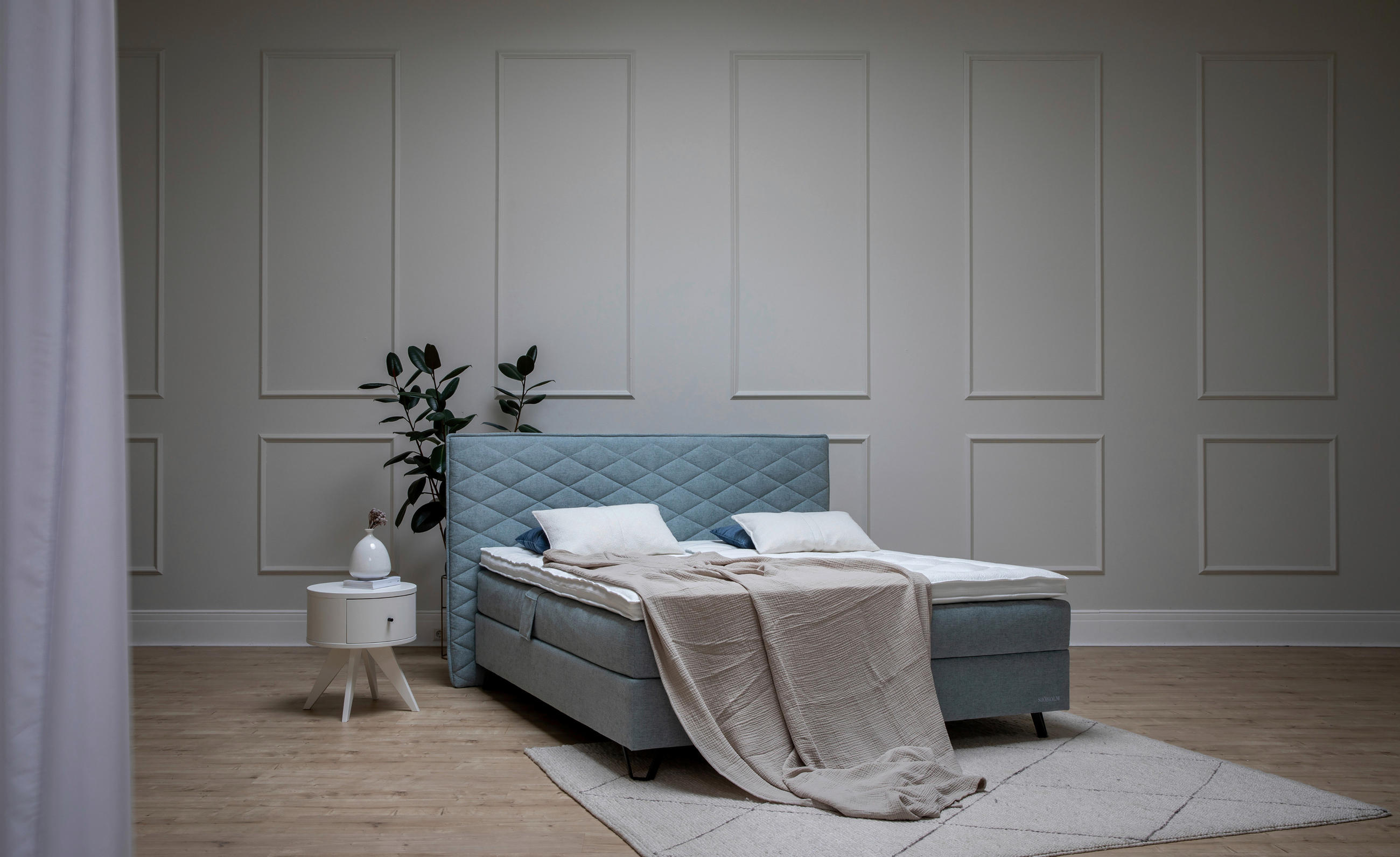 BOXSPRINGBETT 180/200 cm  in Türkis  - Türkis/Schwarz, KONVENTIONELL, Holz/Textil (180/200cm) - Sjöholm
