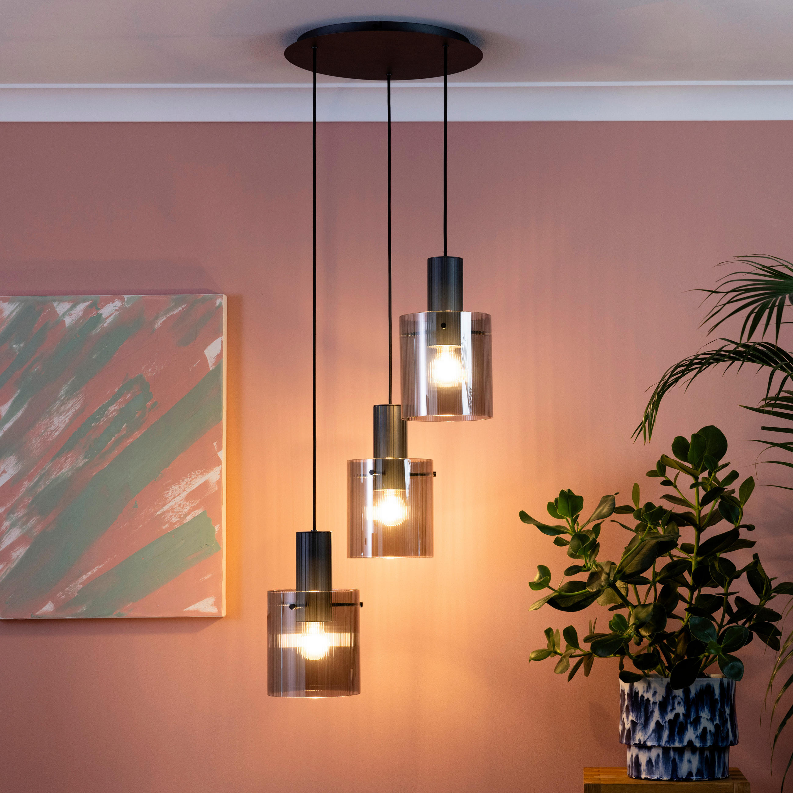 PENDELLEUCHTE 48/150 cm   - Anthrazit, Trend, Glas/Metall (48/150cm) - Brilliant