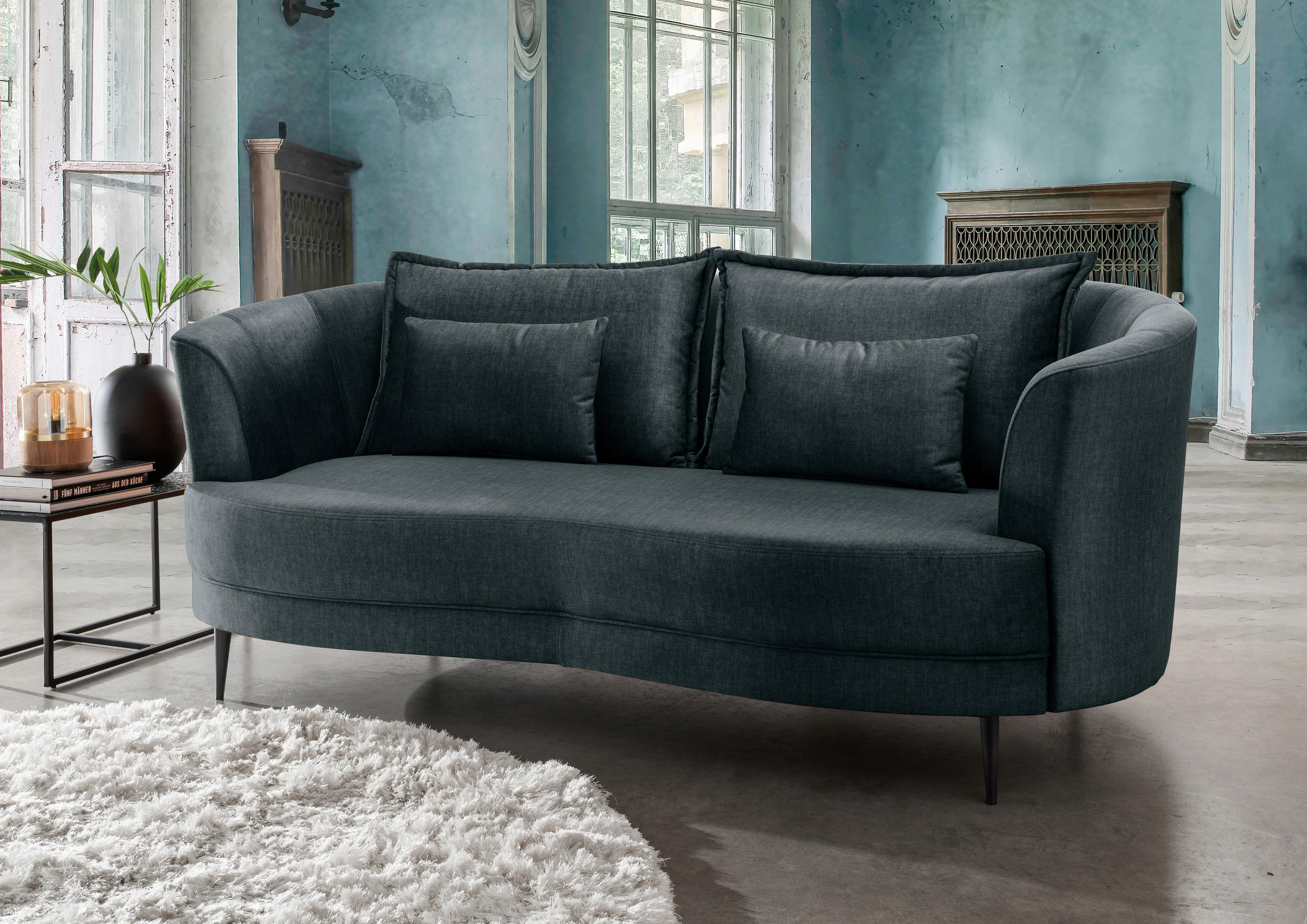 3-SITZER-SOFA in Velours Blau  - Blau/Schwarz, MODERN, Textil/Metall (209/85/101cm) - Livetastic