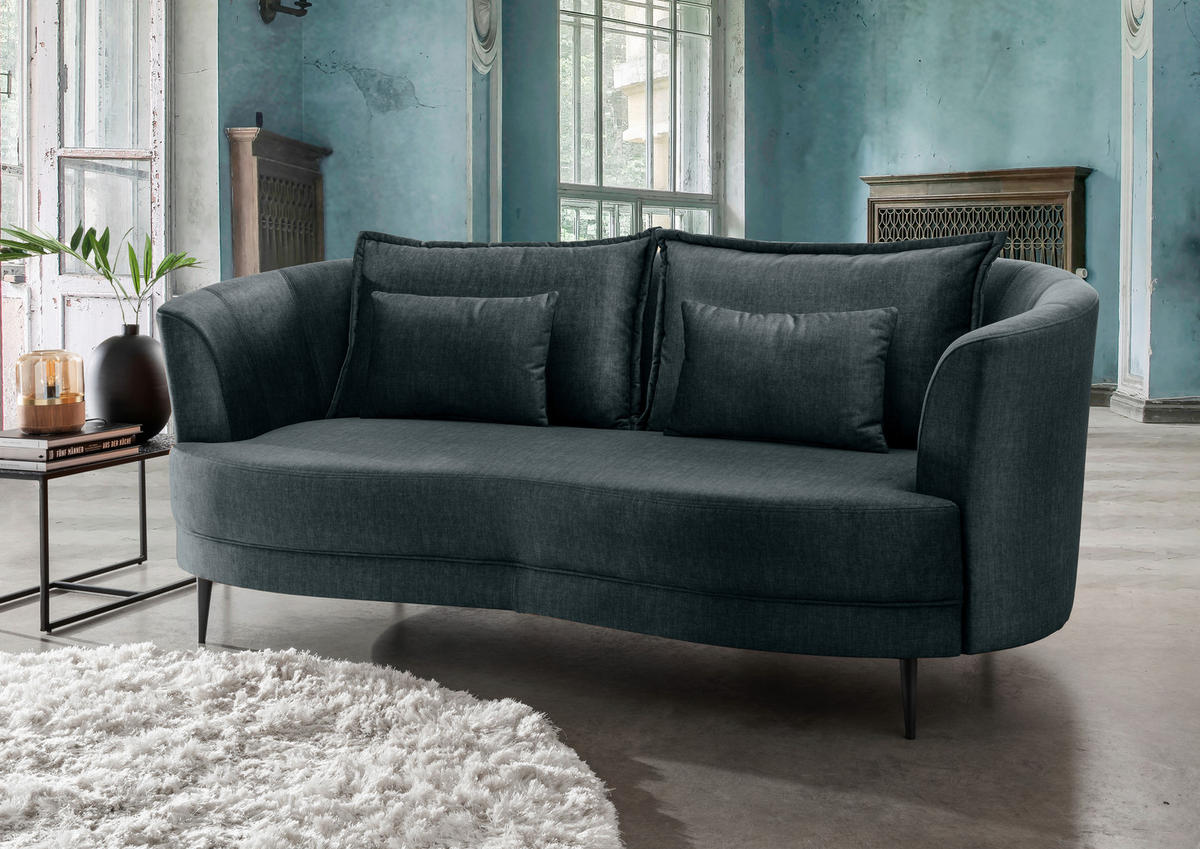 3-SITZER-SOFA in Velours Blau  - Blau/Schwarz, Modern, Textil/Metall (209/85/101cm) - Livetastic