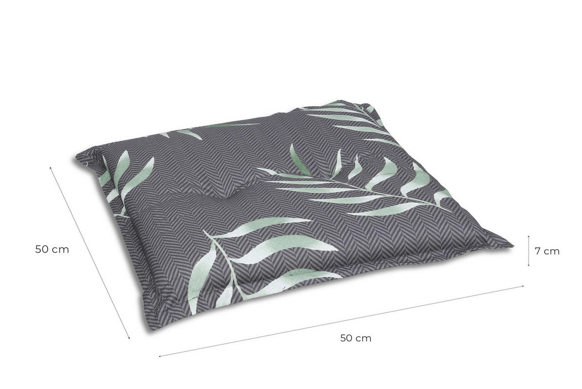 GARTENSITZKISSEN in Anthrazit, Grün Blätter 50/50 cm  - Anthrazit/Grün, Design, Textil (50/50cm)