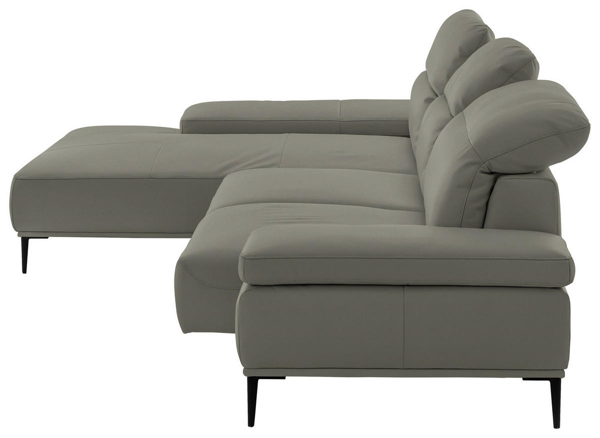 ECKSOFA  in Echtleder Grau  206/322 cm  - Schwarz/Grau, MODERN, Leder/Metall (206/322cm) - Chilliano