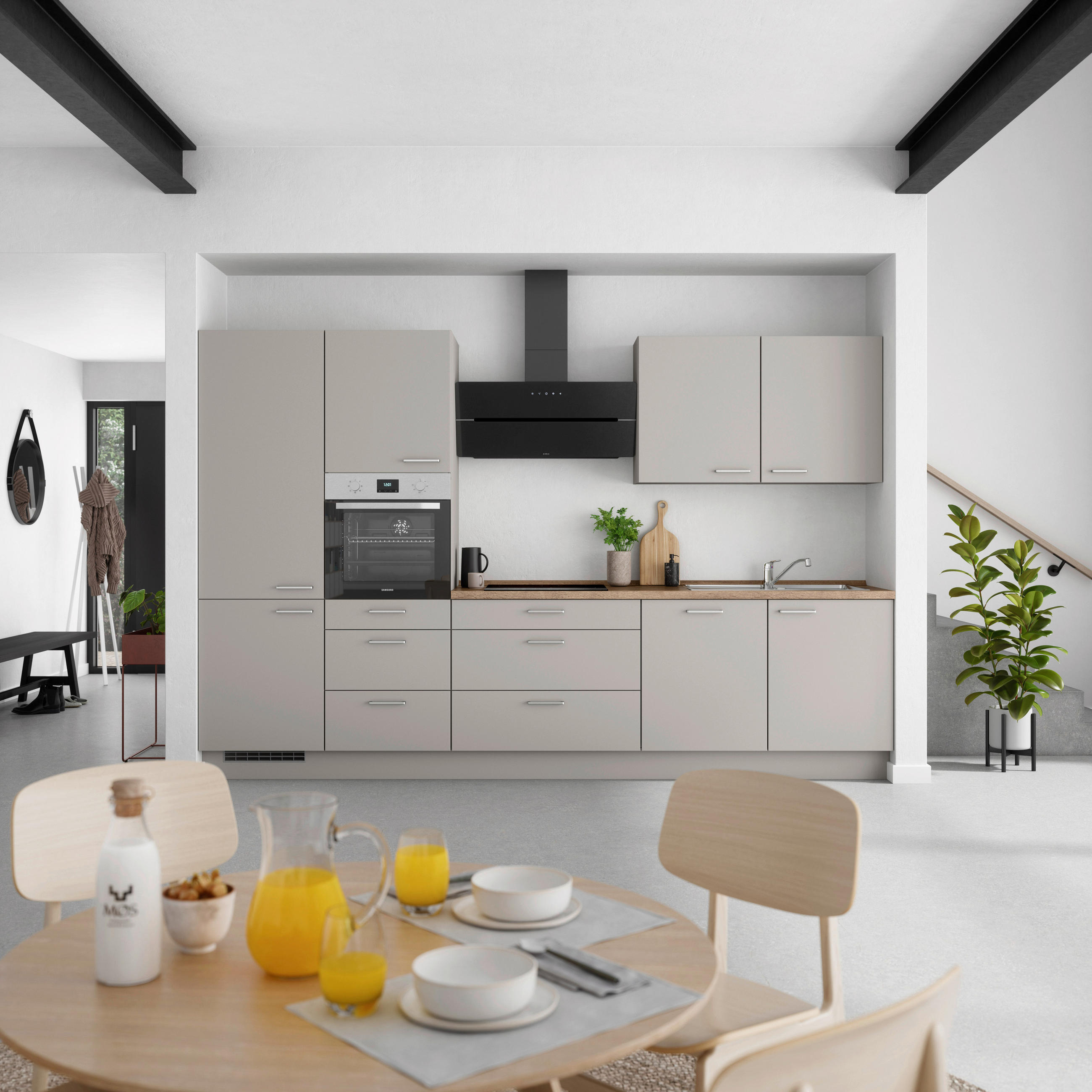 KÜCHENBLOCK 330 cm   in Grau, Eiche dunkel  - Eiche dunkel/Edelstahlfarben, MODERN, Holzwerkstoff/Metall (330cm) - Nobilia