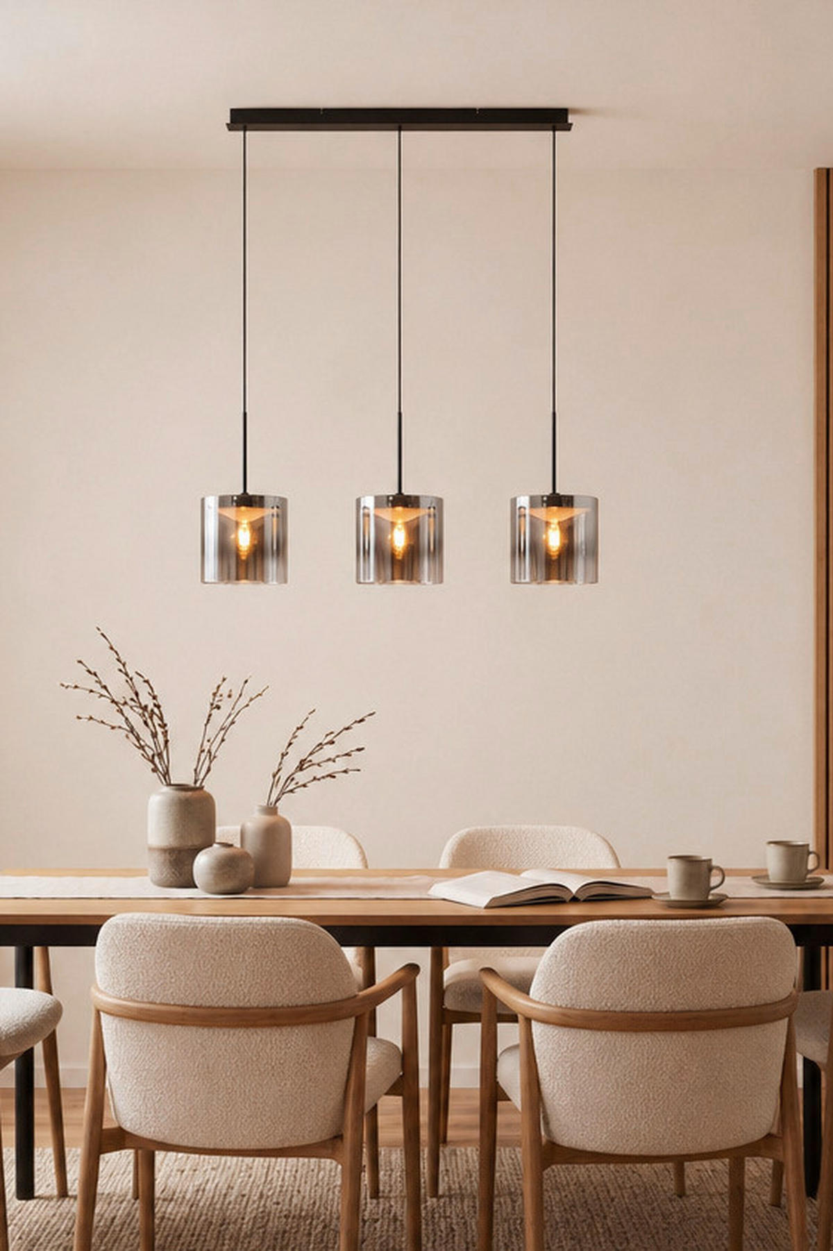 LED FÜGGŐLÁMPA 100/20/180 cm  - fekete, Design, üveg/fém (100/20/180cm) - Dieter Knoll