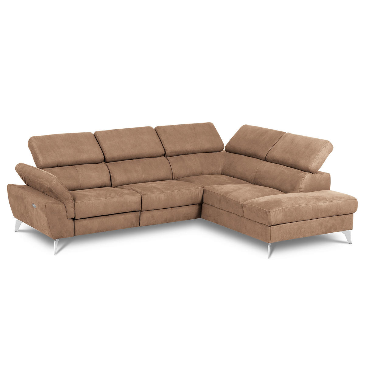 ECKSOFA SONO in Lederlook Hellbraun Armteilverstellung, Kopfteilverstellung  265/210 cm  - Chromfarben/Hellbraun, Design, Textil/Metall (265/210cm) - Livetastic