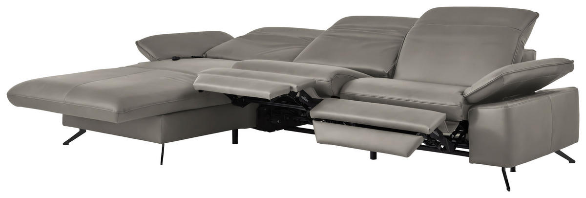 ECKSOFA  Echtleder Grau  - Schwarz/Grau, Design, Leder/Metall (169/307cm) - Beldomo Premium