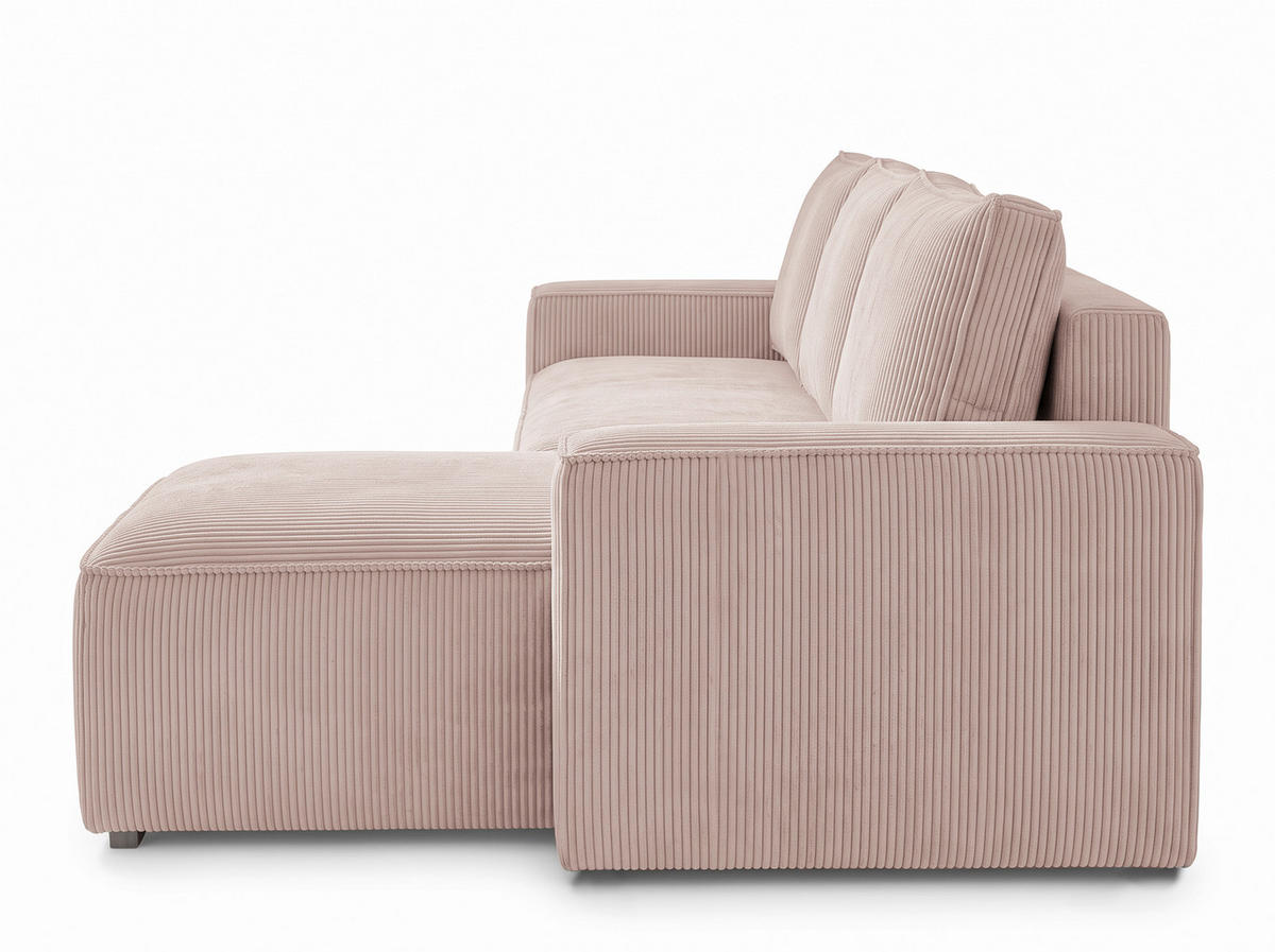 ECKSOFA Rosa Cord Rückenkissen, Bettkasten, Schlaffunktion, Rücken echt, Liegefläche im Originalstoff  - Schwarz/Rosa, MODERN, Kunststoff/Textil (232/140cm) - Xora