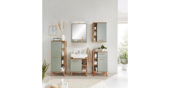 BADEZIMMERSPIEGEL 60/74,5/15,5 cm - Eichefarben/Pastellgrün, Design, Holzwerkstoff (60/74,5/15,5cm) - Xora