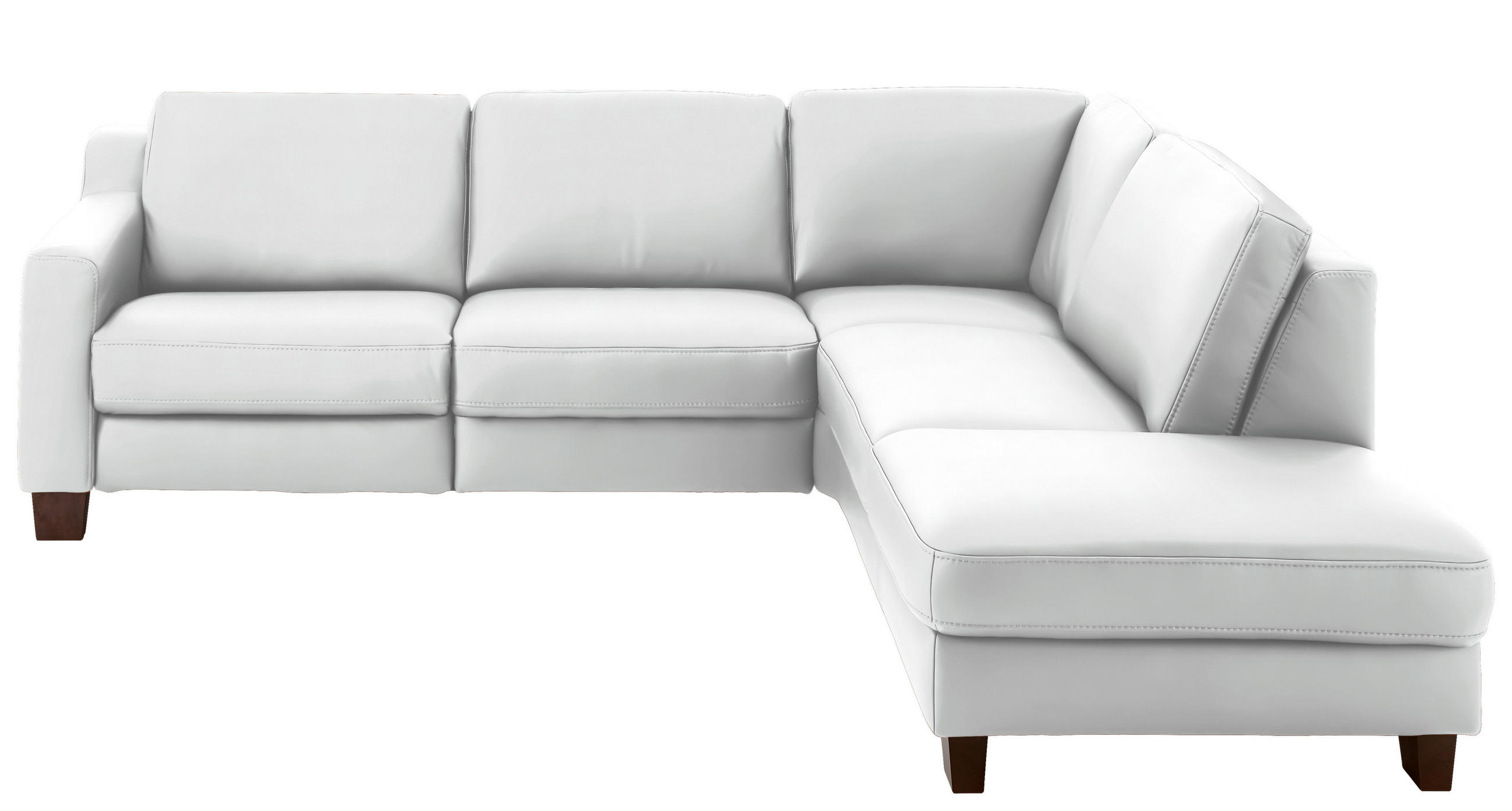 ECKSOFA in Echtleder Weiss  - Weiss/Eichefarben, Design, Leder/Holz (259/235cm) - Valdera