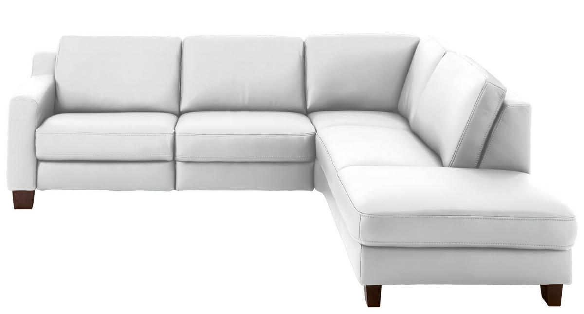 ECKSOFA in Echtleder Weiss  - Weiss/Eichefarben, Design, Leder/Holz (259/235cm) - Valdera