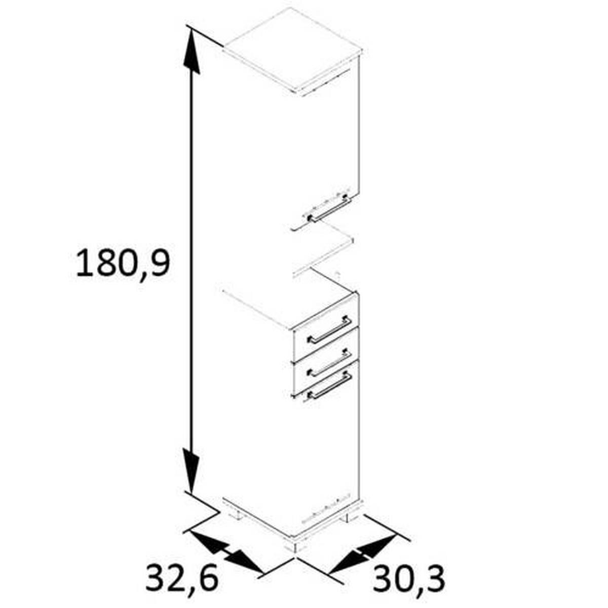 HOCHSCHRANK 30,3/180,9/32,6 cm  - Eichefarben/Schwarz, MODERN, Holzwerkstoff/Kunststoff (30,3/180,9/32,6cm) - Stylife