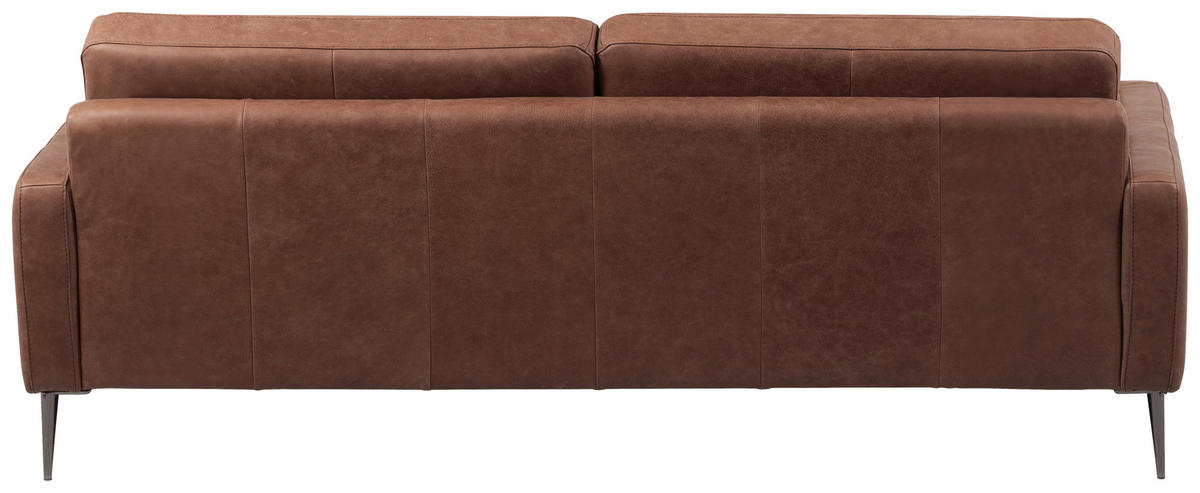 Canapea 3,5 Locuri, piele, maro închis - maro închis/negru cromat, Design, metal/piele (207/85/92cm) - Livetastic