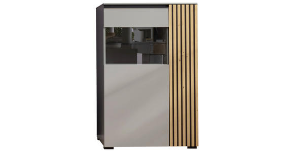 HIGHBOARD Wildeiche, Greige, Schwarz 87/136/45 cm - Wildeiche/Greige, Design, Glas/Holz (87/136/45cm) - Moderano