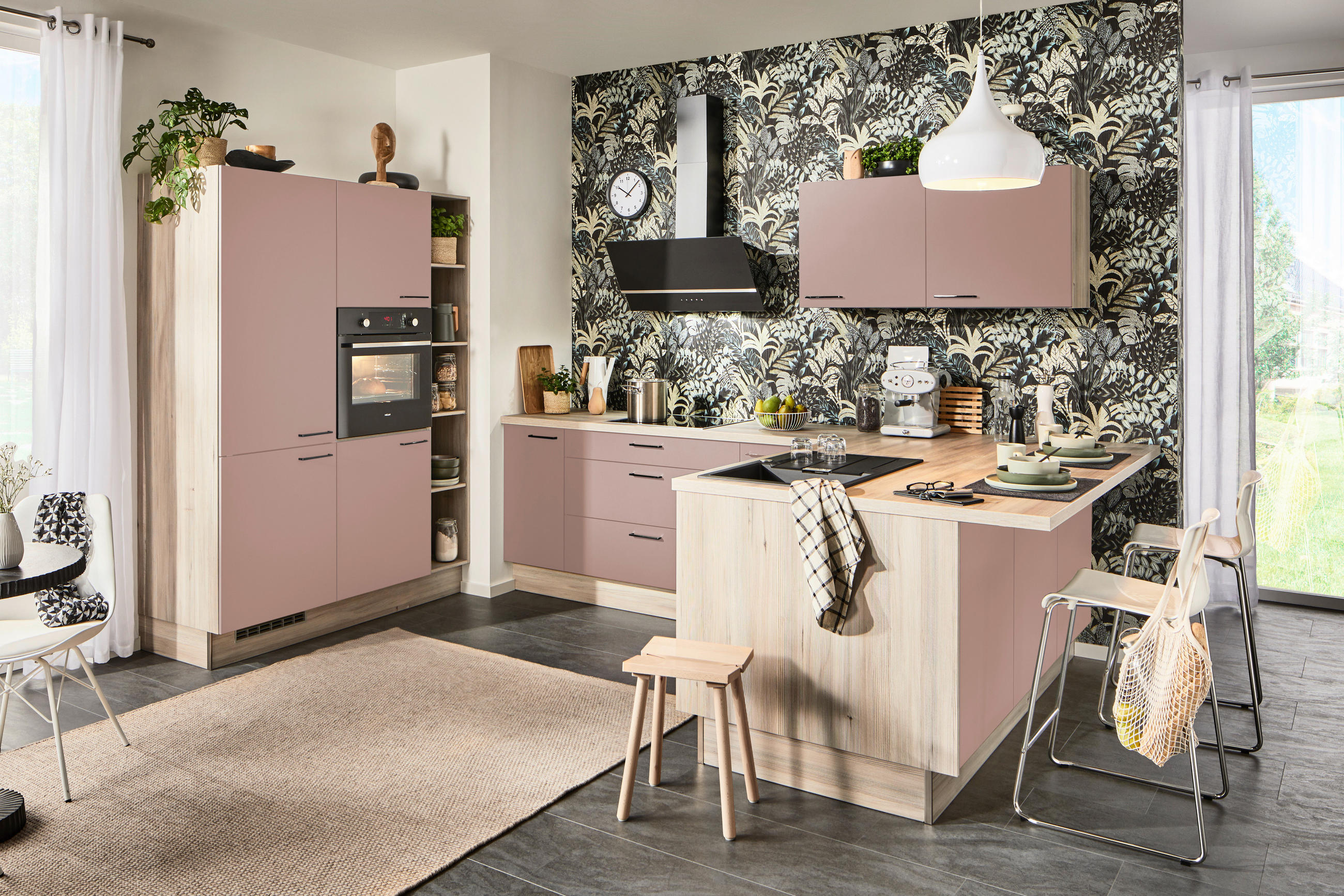 ECKKÜCHE  in Rosa  - Schwarz/Rosa, Design, Holzwerkstoff/Metall (150/280/192cm) - Xora