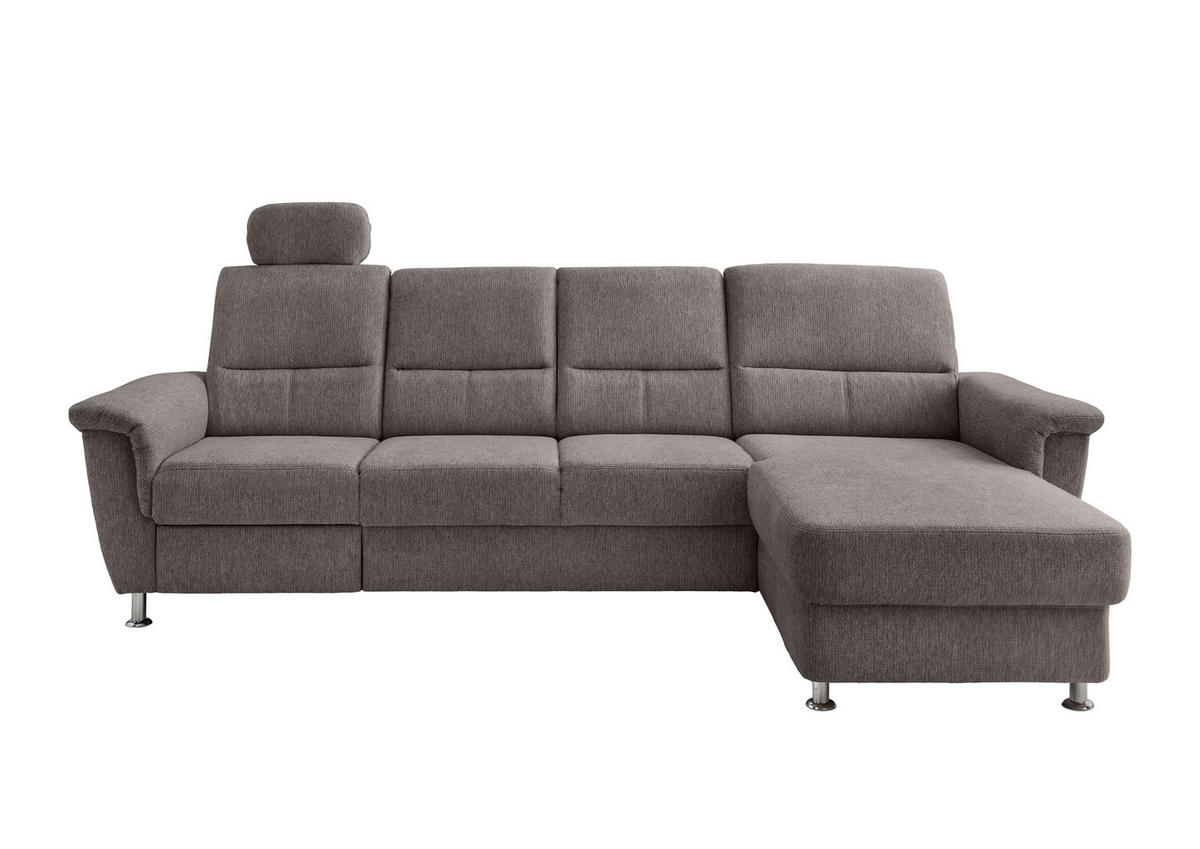 ECKSOFA Graubraun Chenille  - Chromfarben/Graubraun, KONVENTIONELL, Textil/Metall (292/165cm) - Livetastic