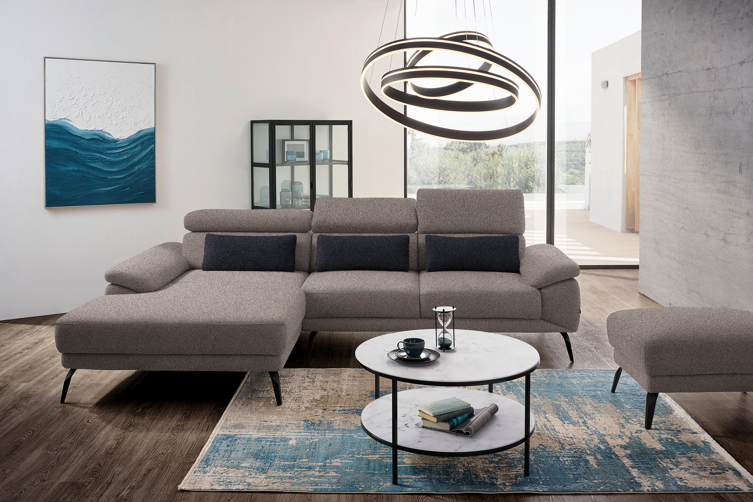 ECKSOFA in Velours Graubraun  - Graubraun/Schwarz, Design, Textil/Metall (187/295cm) - Novel