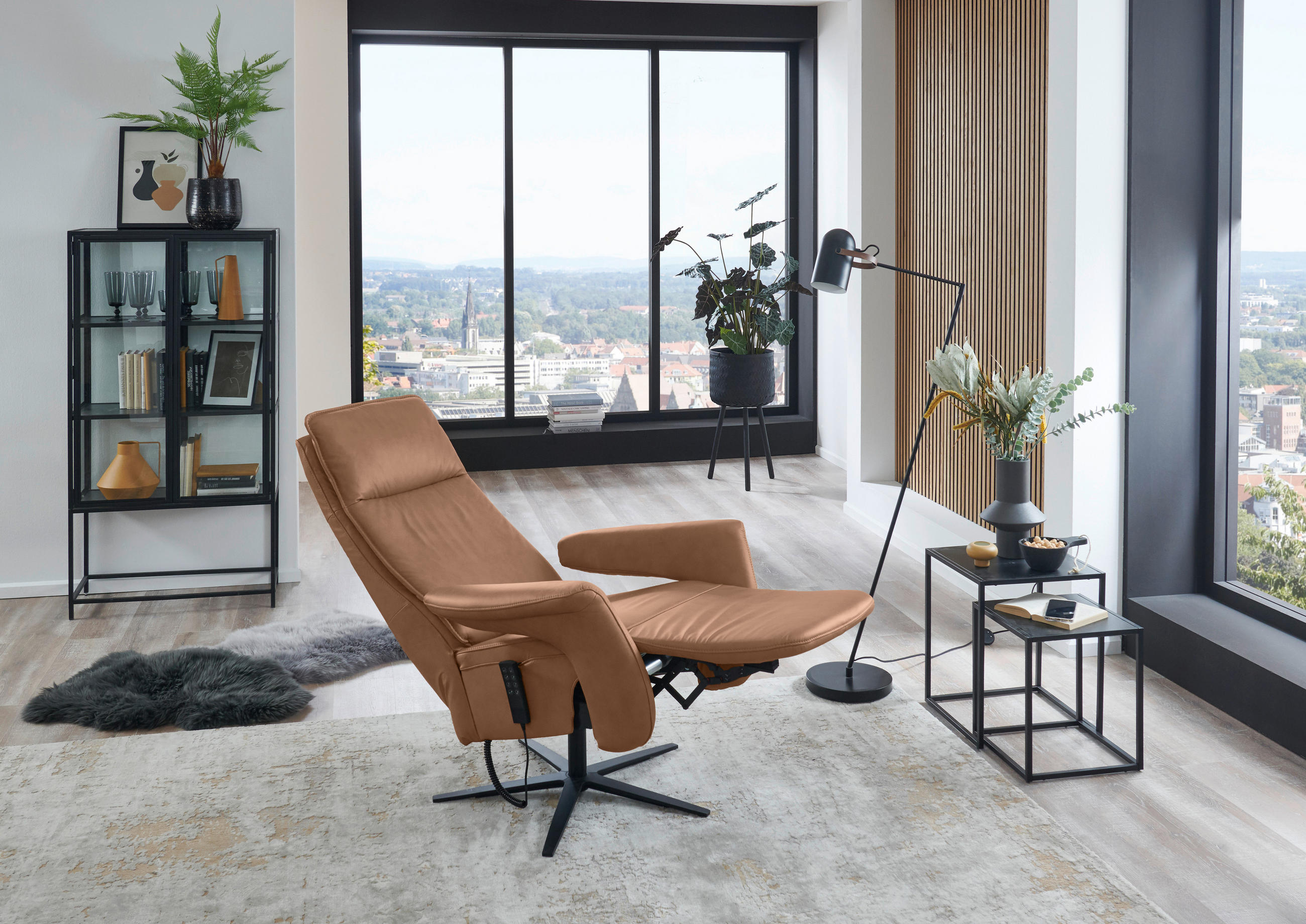 RELAXSESSEL in Leder Braun  - Schwarz/Braun, Design, Leder/Metall (83/123/87cm) - Valdera